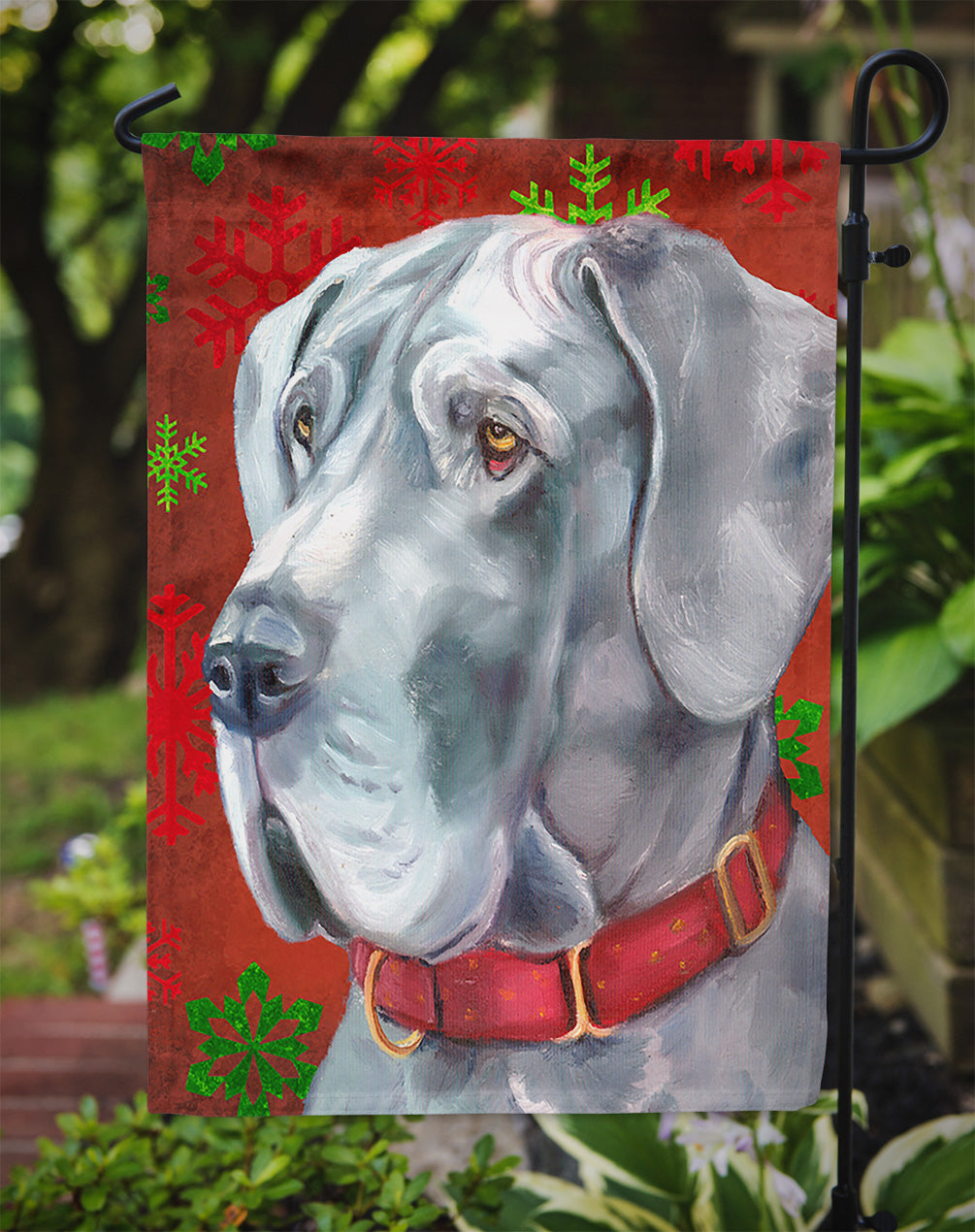 Great Dane Red Snowflakes Holiday Christmas Garden Flag Mailbox Decorative Yard Banner Outside Patio Artwork for Flower Beds, Garden Size, Multicolor