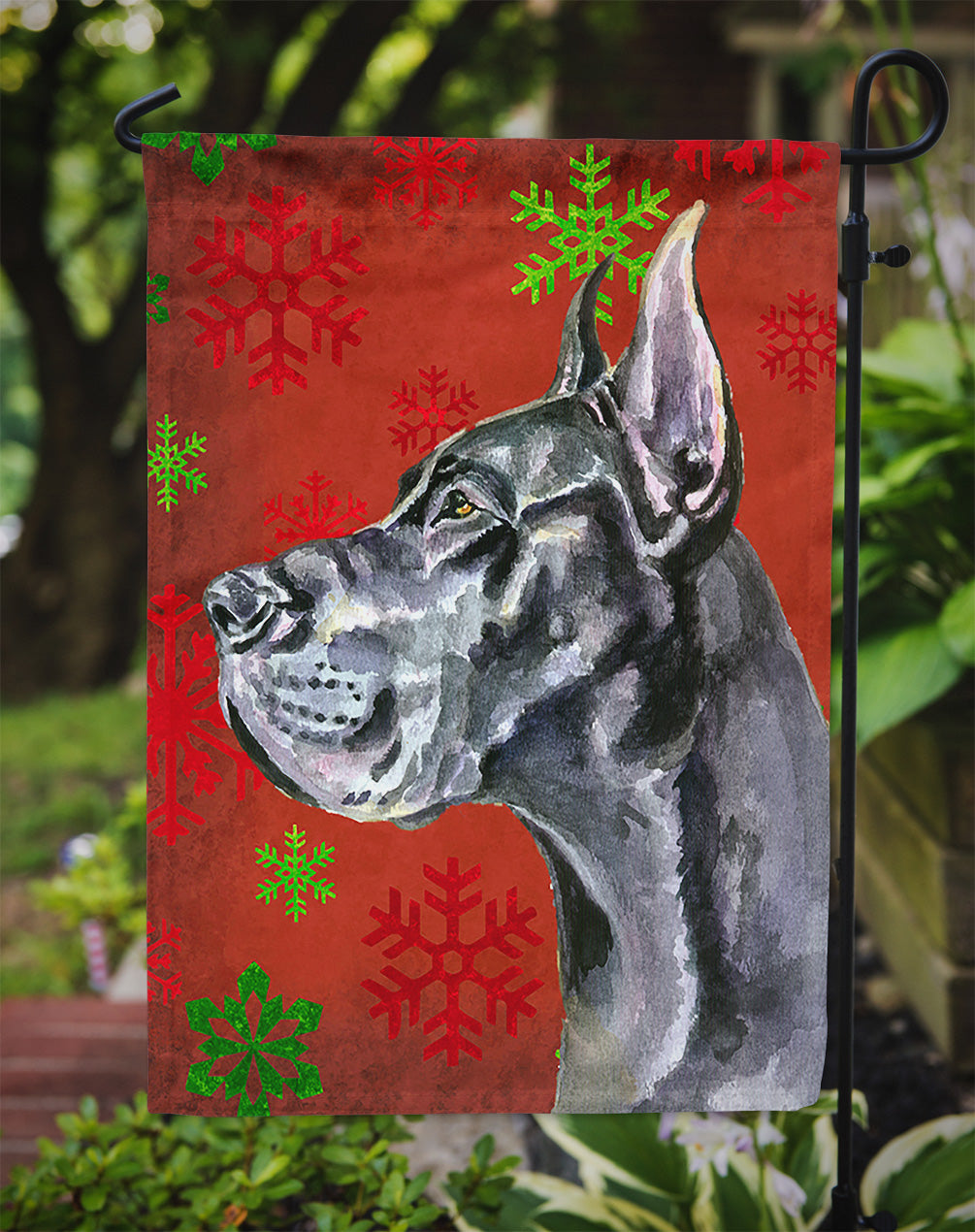Black Great Dane Red Snowflakes Holiday Christmas Garden Flag Mailbox Decorative Yard Banner Outside Patio Artwork for Flower Beds, Garden Size, Multicolor