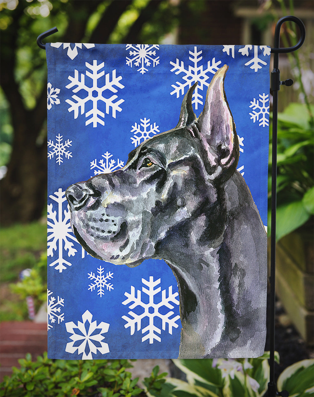 Black Great Dane Winter Snowflakes Holiday Garden Flag Mailbox Decorative Yard Banner Outside Patio Artwork for Flower Beds, Garden Size, Multicolor