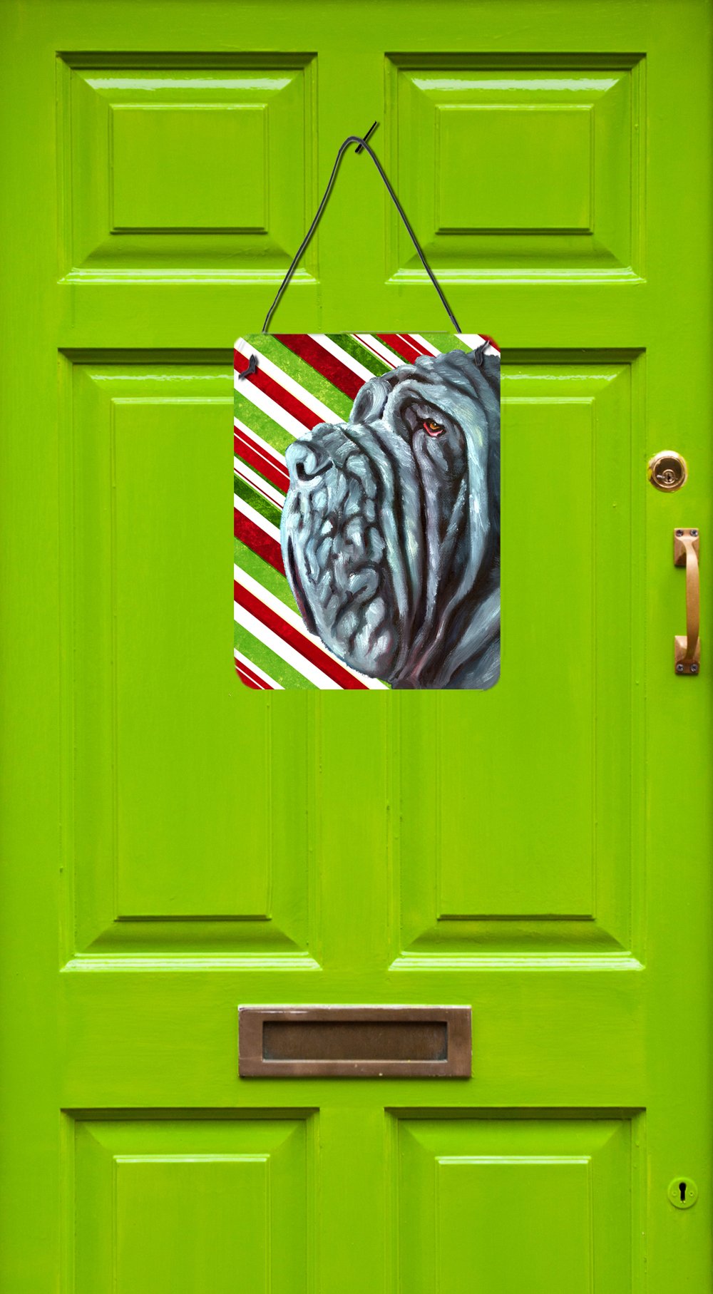 Neapolitan Mastiff Candy Cane Holiday Christmas Wall or Door Hanging Prints Aluminum Metal Sign Kitchen Wall Bar Bathroom Plaque Home Decor Front Door Plaque, 12x16, Multicolor