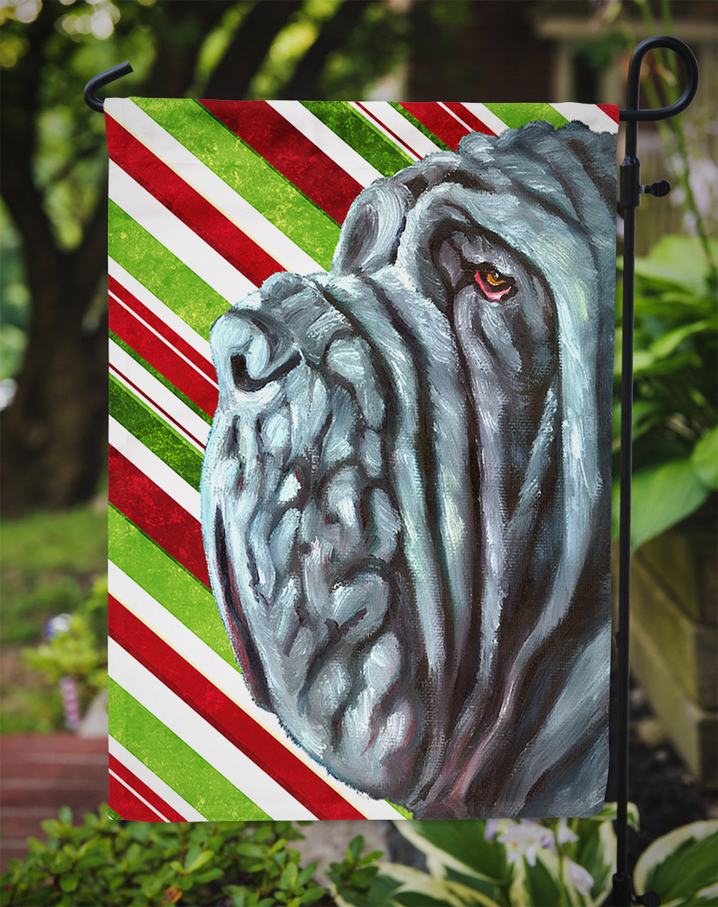 Neapolitan Mastiff Candy Cane Holiday Christmas Garden Flag Mailbox Decorative Yard Banner Outside Patio Artwork for Flower Beds, Garden Size, Multicolor