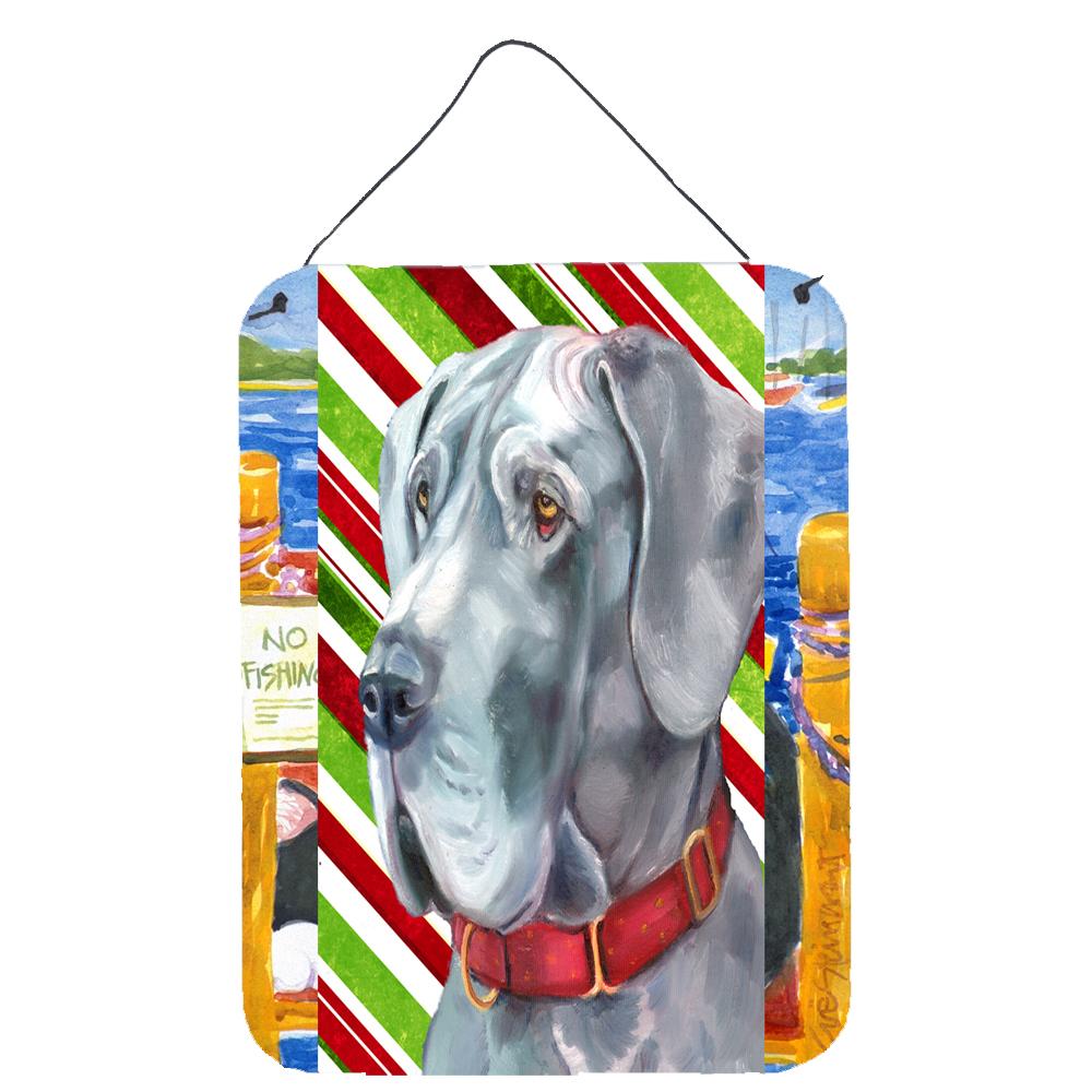 Great Dane Candy Cane Holiday Christmas Wall or Door Hanging Prints Aluminum Metal Sign Kitchen Wall Bar Bathroom Plaque Home Decor Front Door Plaque, 12x16, Multicolor