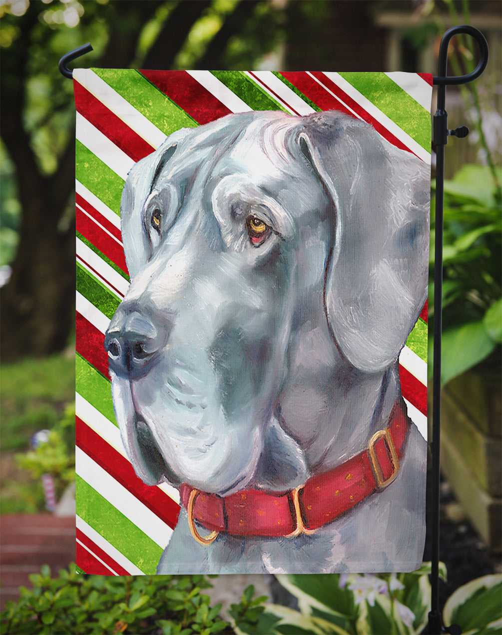 Great Dane Candy Cane Holiday Christmas Garden Flag Mailbox Decorative Yard Banner Outside Patio Artwork for Flower Beds, Garden Size, Multicolor