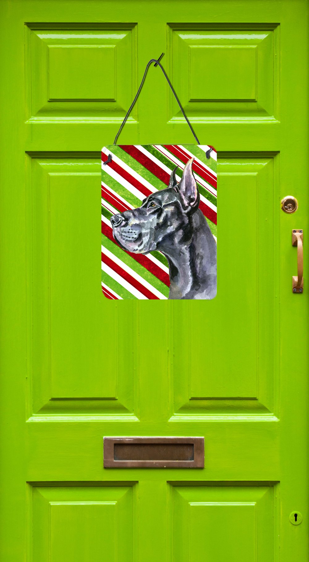 Black Great Dane Candy Cane Holiday Christmas Wall or Door Hanging Prints Aluminum Metal Sign Kitchen Wall Bar Bathroom Plaque Home Decor Front Door Plaque, 12x16, Multicolor