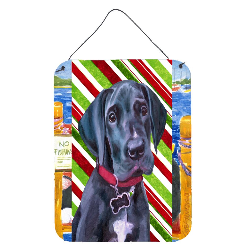 Black Great Dane Puppy Candy Cane Holiday Christmas Wall or Door Hanging Prints Aluminum Metal Sign Kitchen Wall Bar Bathroom Plaque Home Decor Front Door Plaque, 12x16, Multicolor