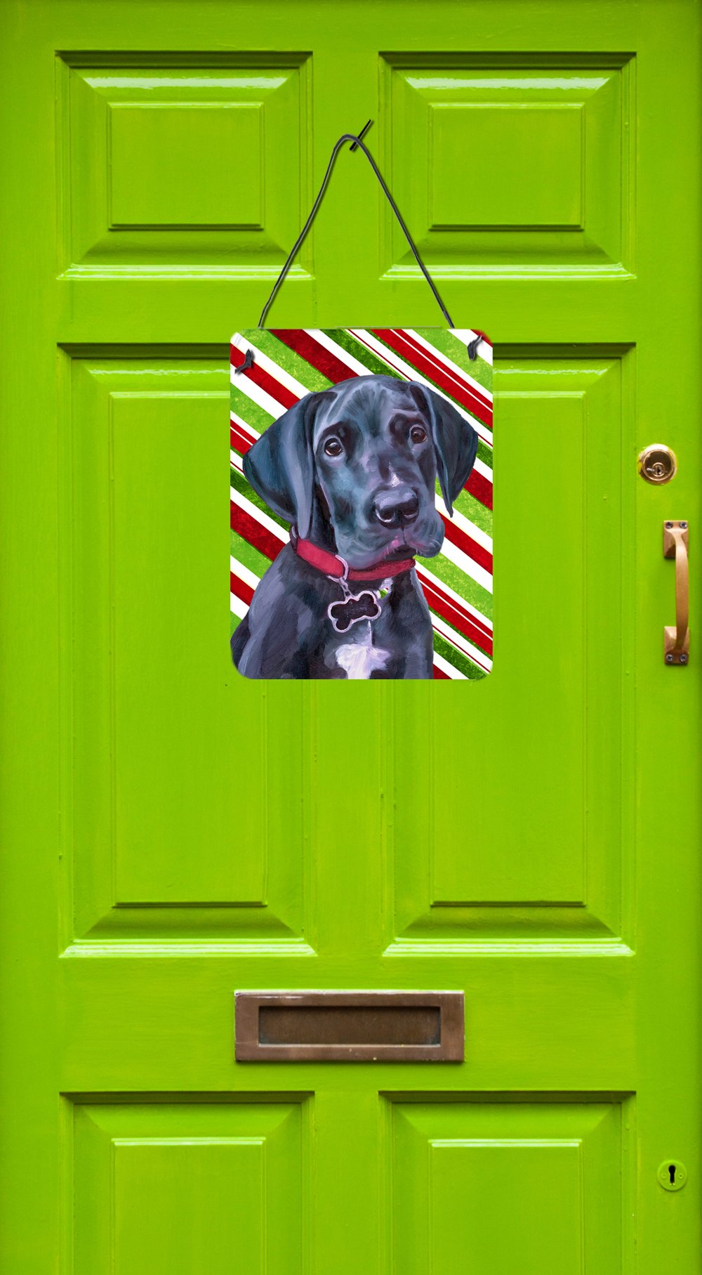 Black Great Dane Puppy Candy Cane Holiday Christmas Wall or Door Hanging Prints Aluminum Metal Sign Kitchen Wall Bar Bathroom Plaque Home Decor Front Door Plaque, 12x16, Multicolor
