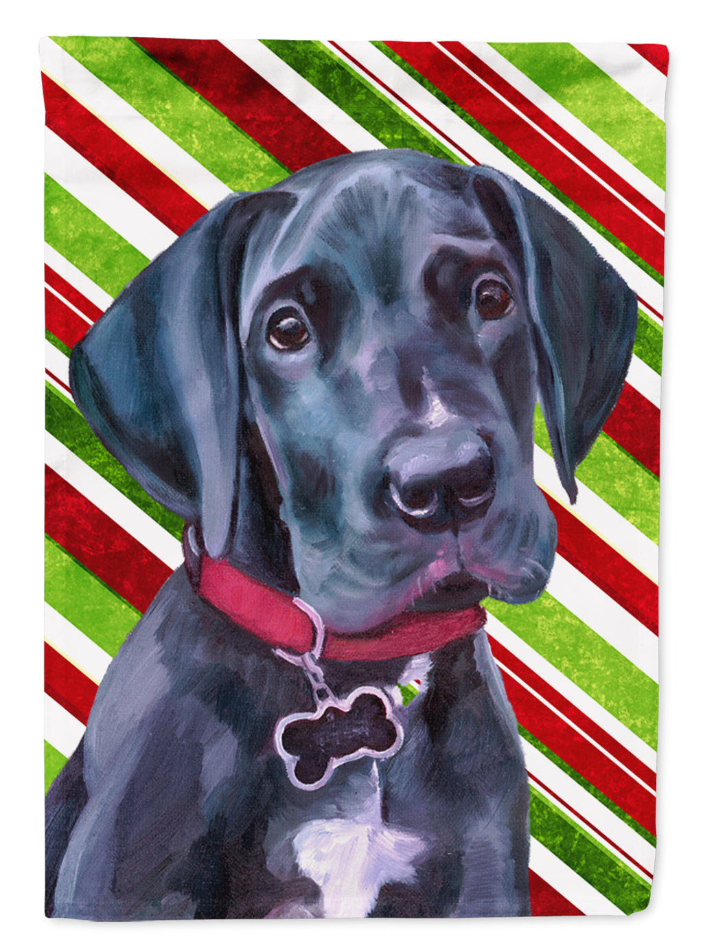 Black Great Dane Puppy Candy Cane Holiday Christmas Garden Flag Mailbox Decorative Yard Banner Outside Patio Artwork for Flower Beds, Garden Size, Multicolor