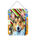 Corgi Candy Cane Holiday Christmas Wall or Door Hanging Prints Aluminum Metal Sign Kitchen Wall Bar Bathroom Plaque Home Decor Front Door Plaque, 12x16, Multicolor