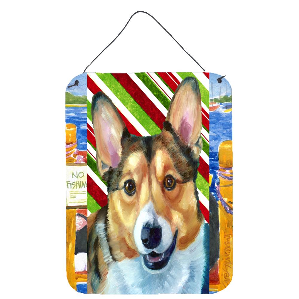 Corgi Candy Cane Holiday Christmas Wall or Door Hanging Prints Aluminum Metal Sign Kitchen Wall Bar Bathroom Plaque Home Decor Front Door Plaque, 12x16, Multicolor