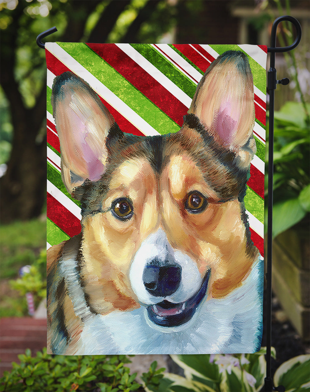 Corgi Candy Cane Holiday Christmas Garden Flag Mailbox Decorative Yard Banner Outside Patio Artwork for Flower Beds, Garden Size, Multicolor