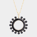 Pearl Detail Celluloid Acetate Open Circle Pendant Necklace
