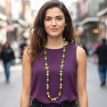 Mardi Gras Fleur de Lis Charm Wooden Beaded Long Necklace