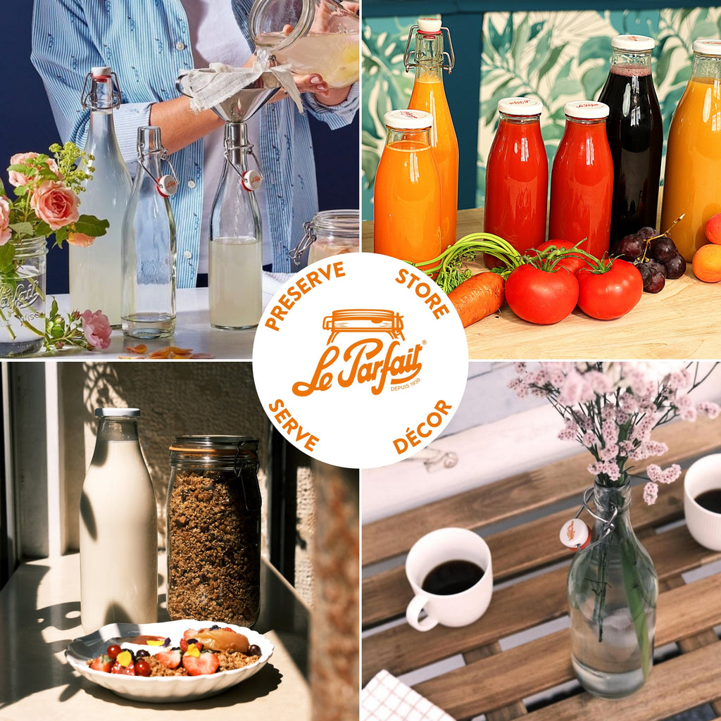 Le Parfait Bottles, French Glass Swing-Top and Milk Bottles with Reusable Caps