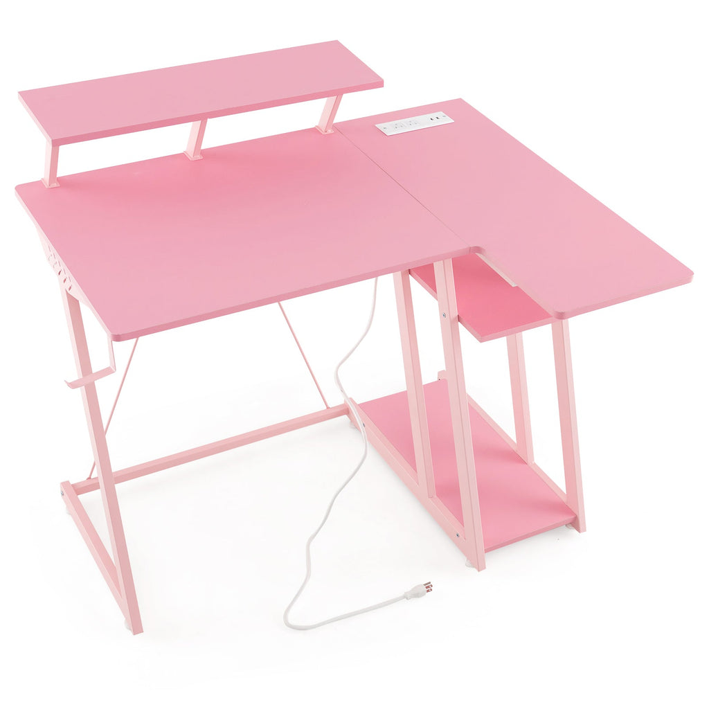 L Shaped Gaming Desk with Outlets and USB Ports