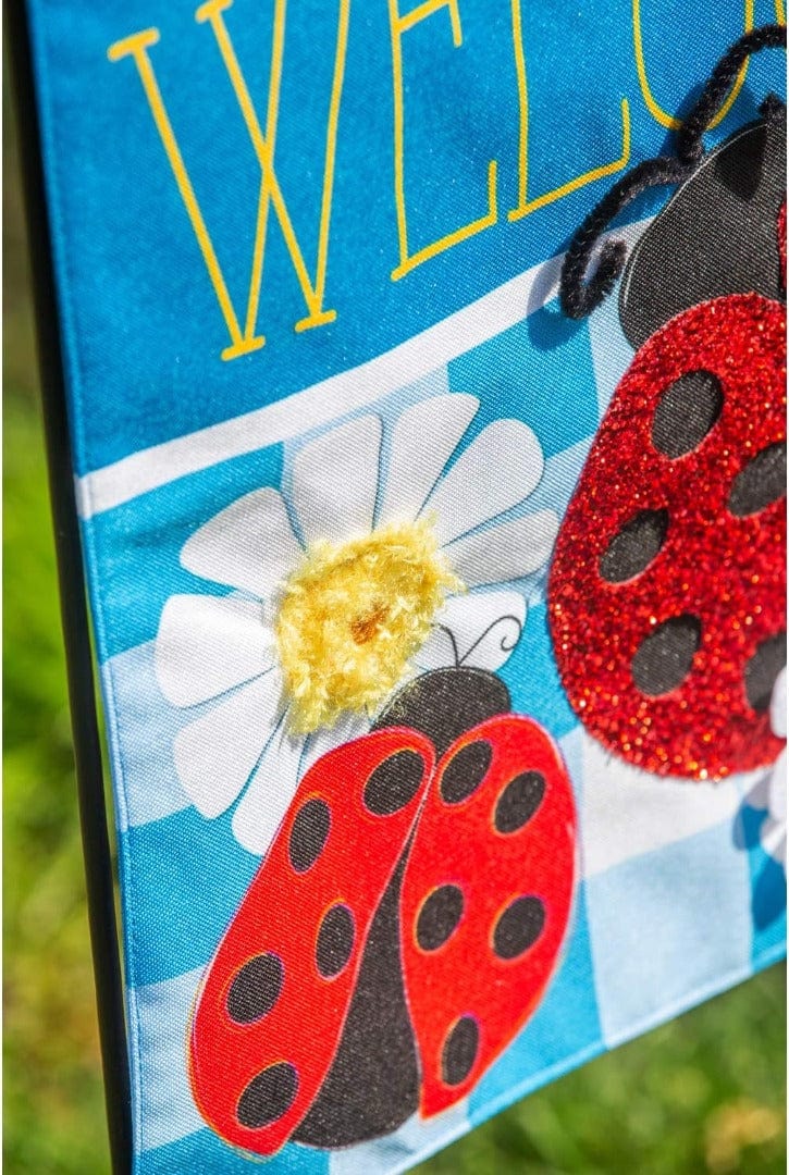 Ladybug Plaid Welcome Garden Flag 2 Sided