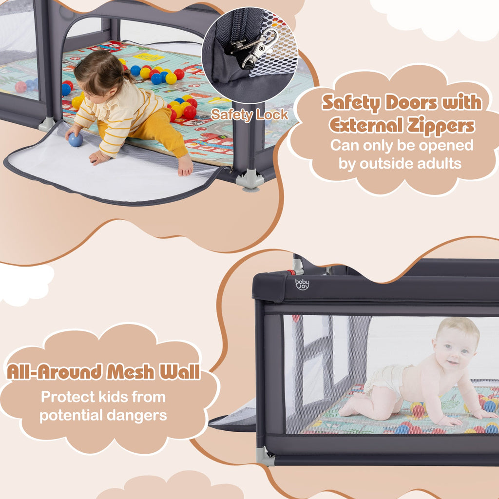 Large Baby Playpen with Mat and Ocean Balls-Dark gray