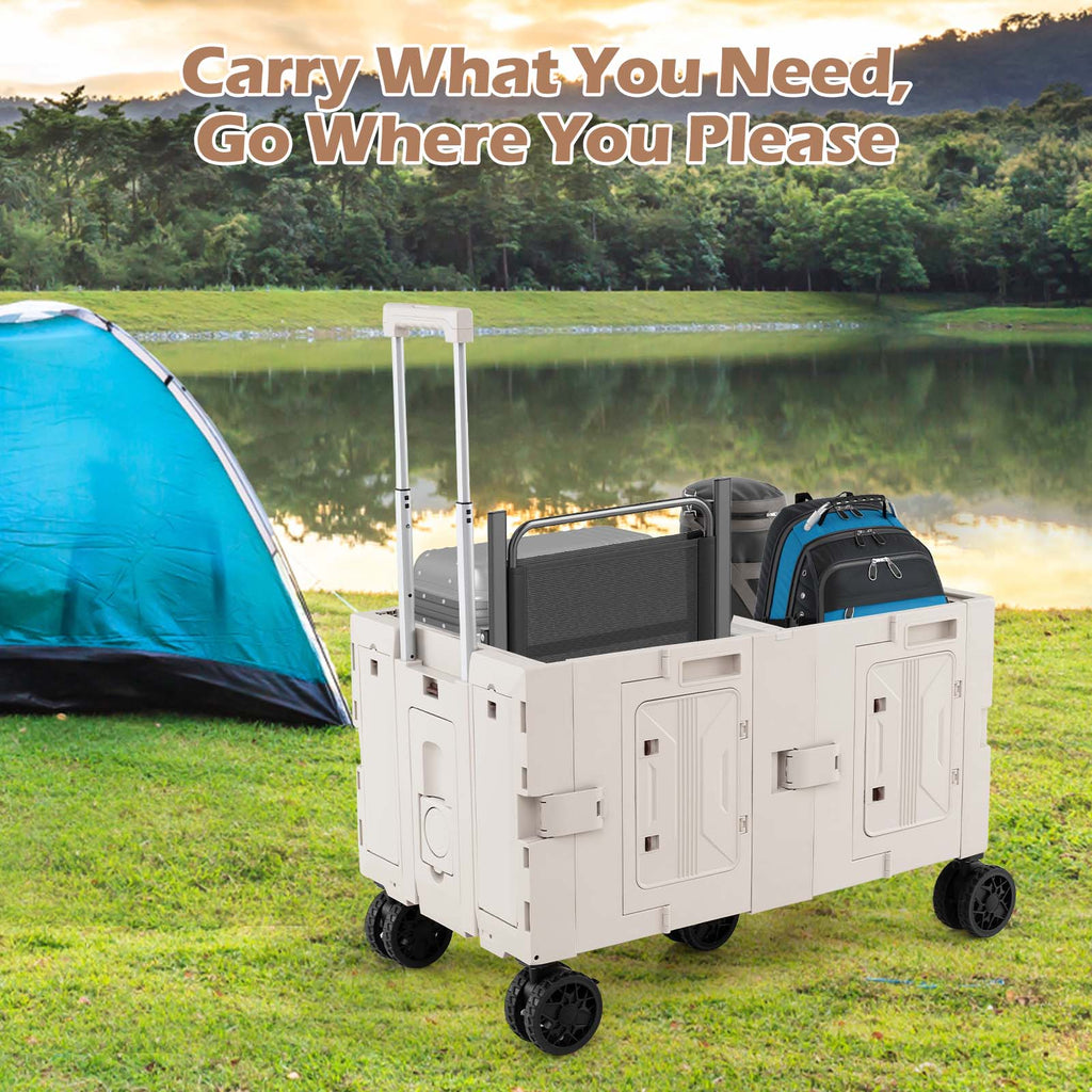 Large Foldable Utility Cart with 2-Tier Storage Crates and Telescoping Handle