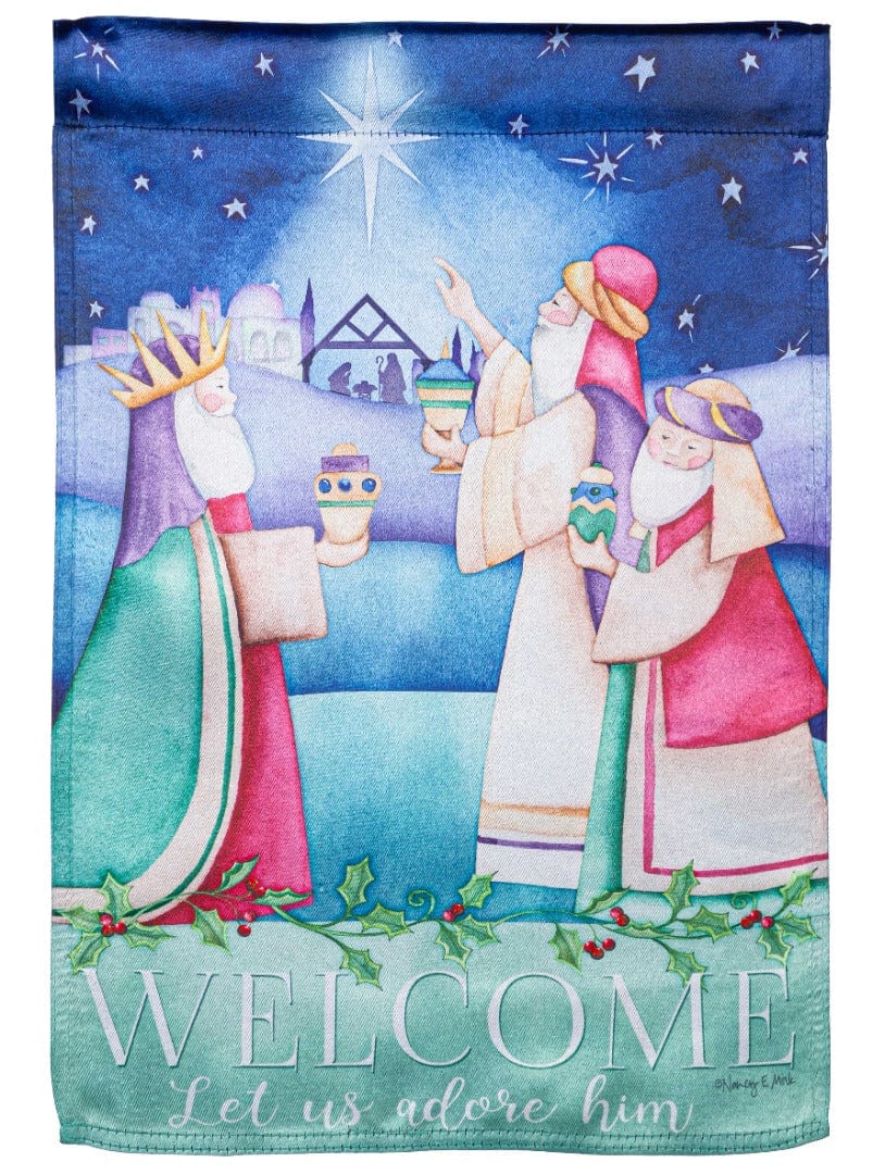 Let Us Adore Him Christmas Garden Flag 2 Sided Lustre