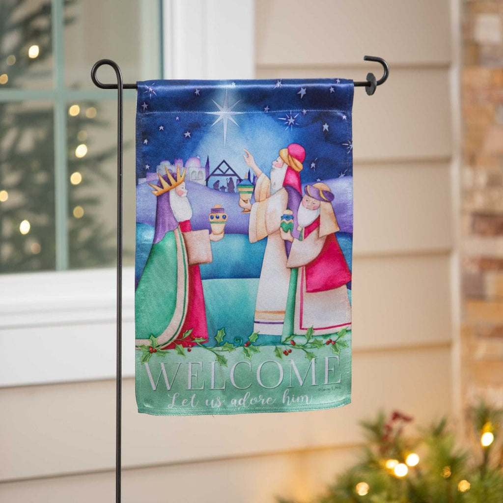 Let Us Adore Him Christmas Garden Flag 2 Sided Lustre
