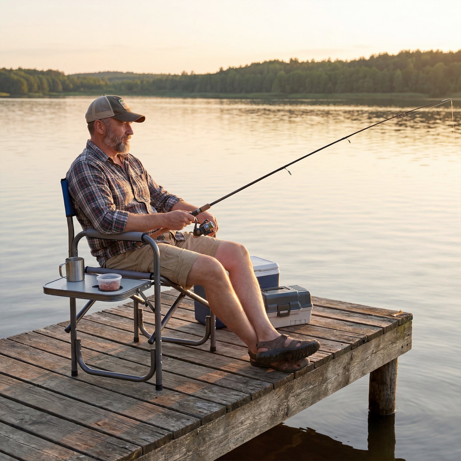 Lightweight Folding Camping Chair with Side Table