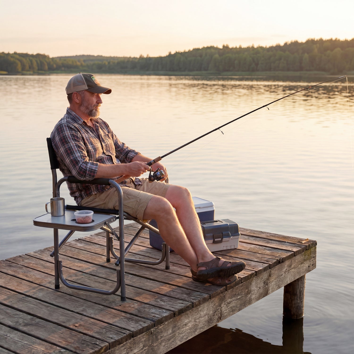 Lightweight Folding Camping Chair with Side Table