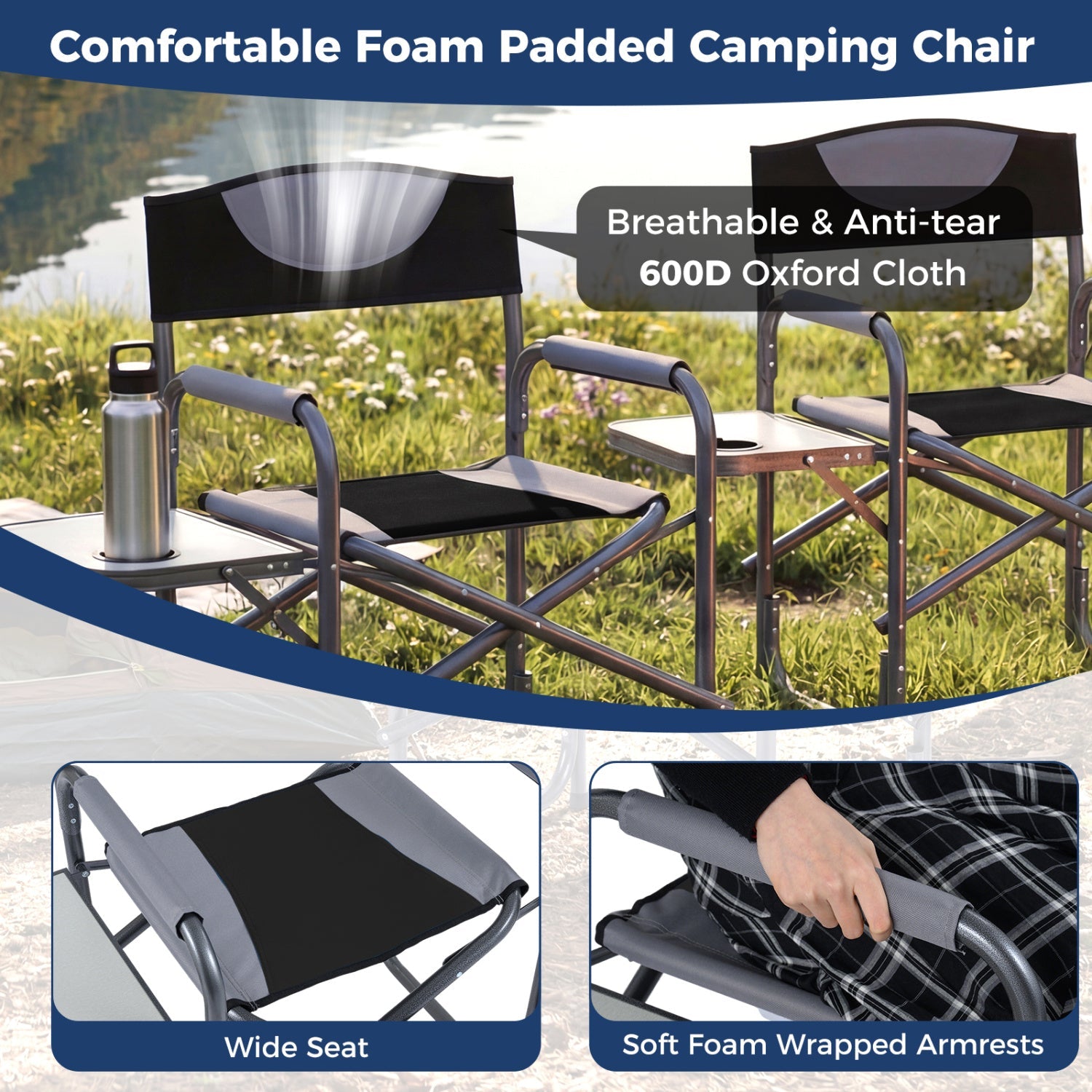 Lightweight Folding Camping Chair with Side Table