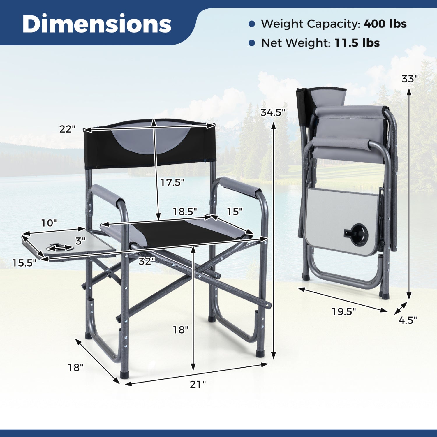 Lightweight Folding Camping Chair with Side Table