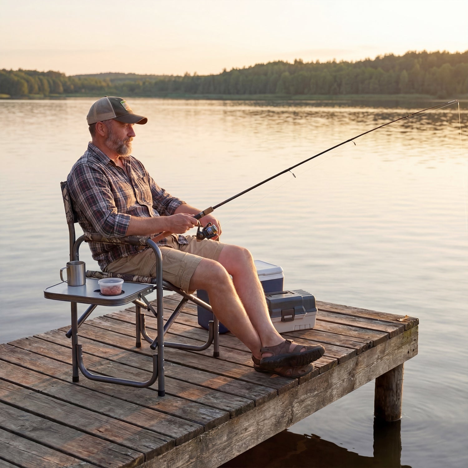 Lightweight Folding Camping Chair with Side Table