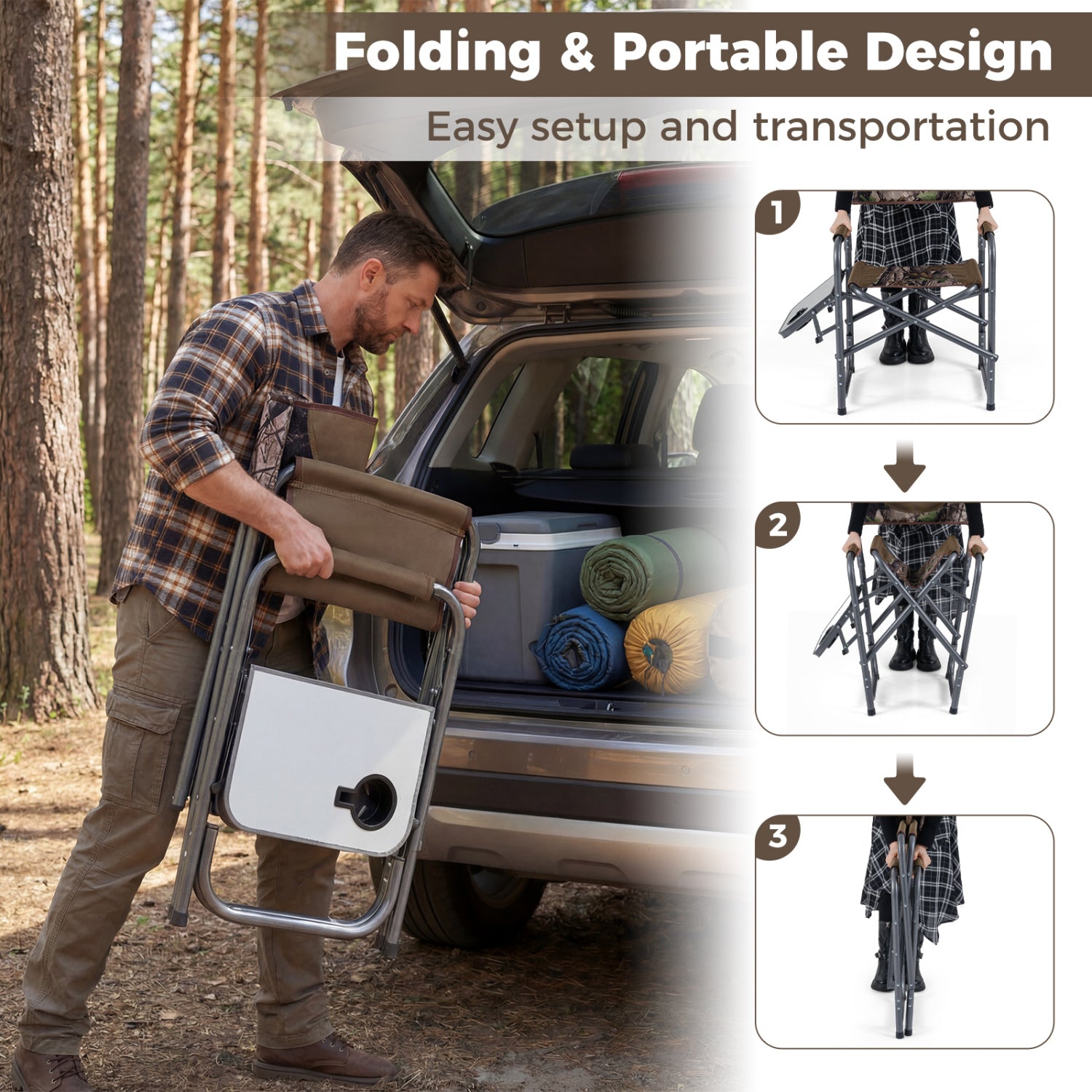 Lightweight Folding Camping Chair with Side Table