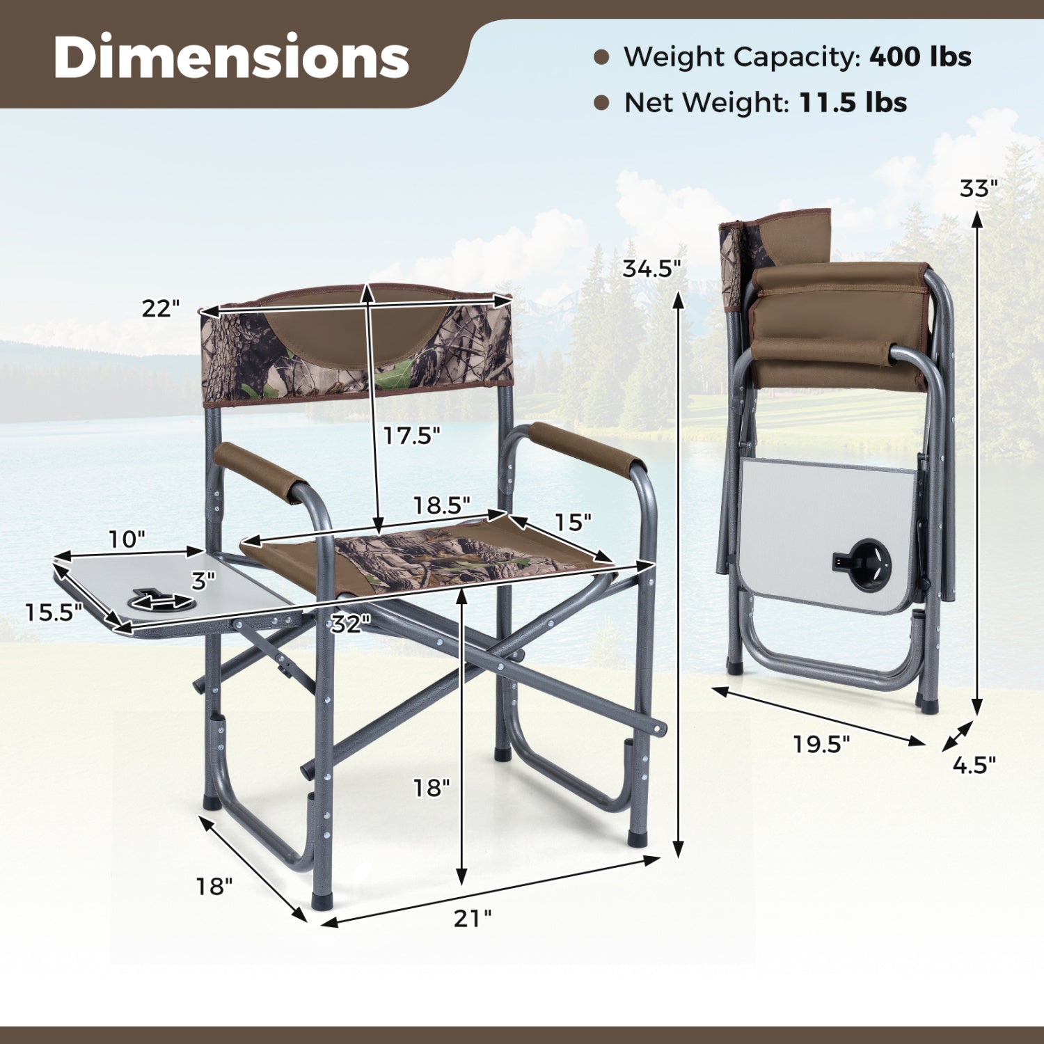Lightweight Folding Camping Chair with Side Table