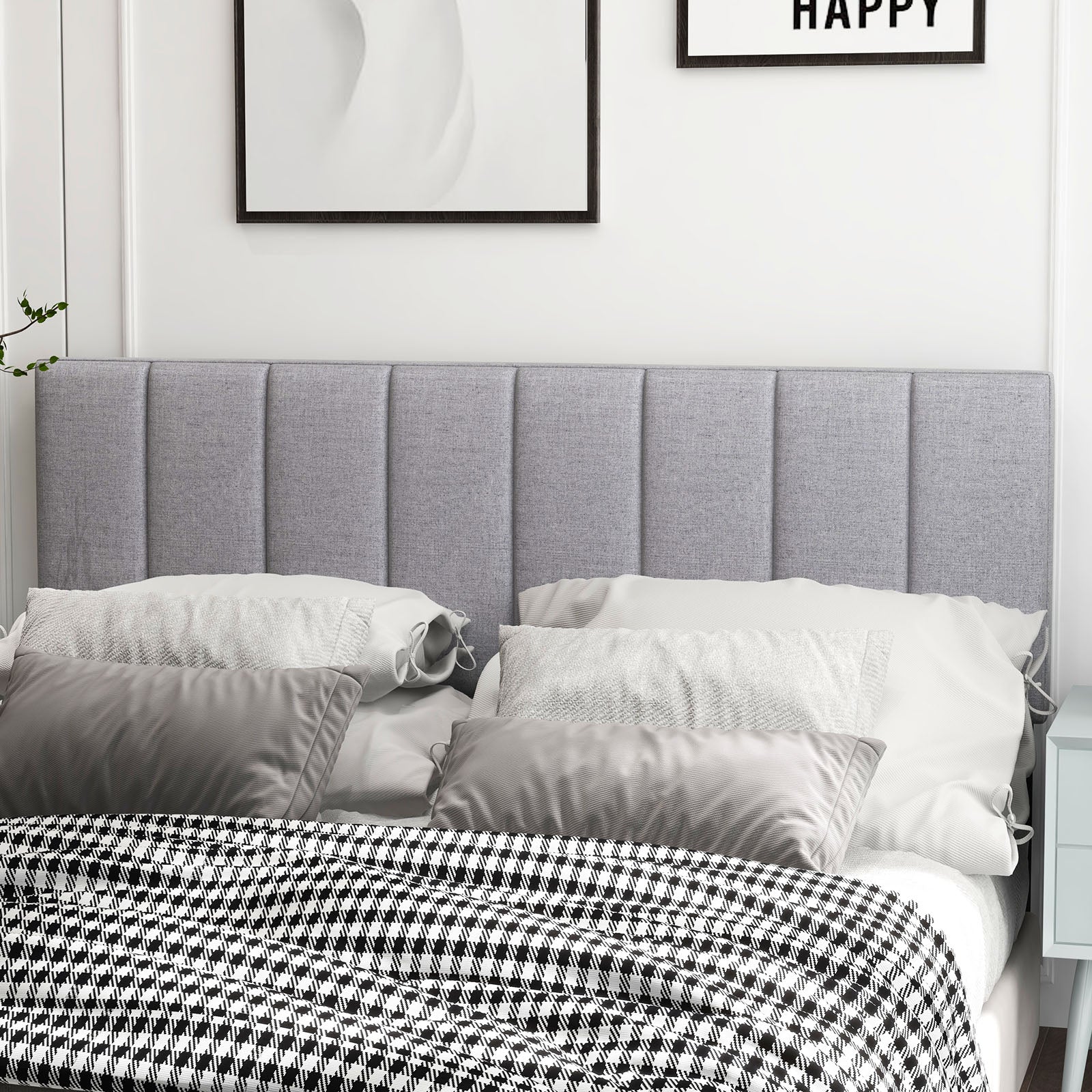 Linen Upholstered Headboard with Solid Wood Legs and Adjustable Width