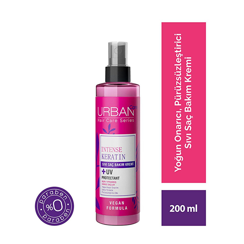 Urban Care Intense Keratin Hair Treatment: Repairs Damaged Hair & Adds Shine | Leave-In Conditioner, Paraben-Free, Smoothing Spray