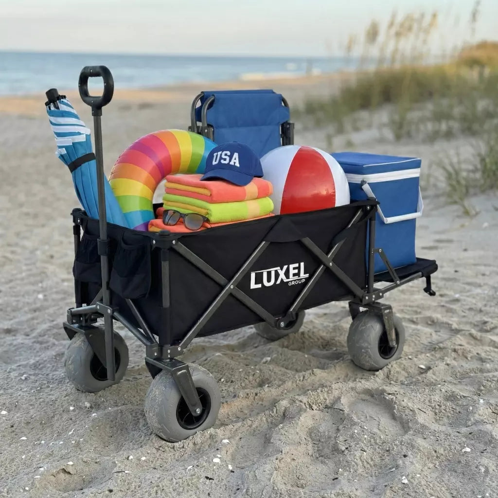 Beach Wagon Cart with Big Wheels – Foldable Utility Wagon Black