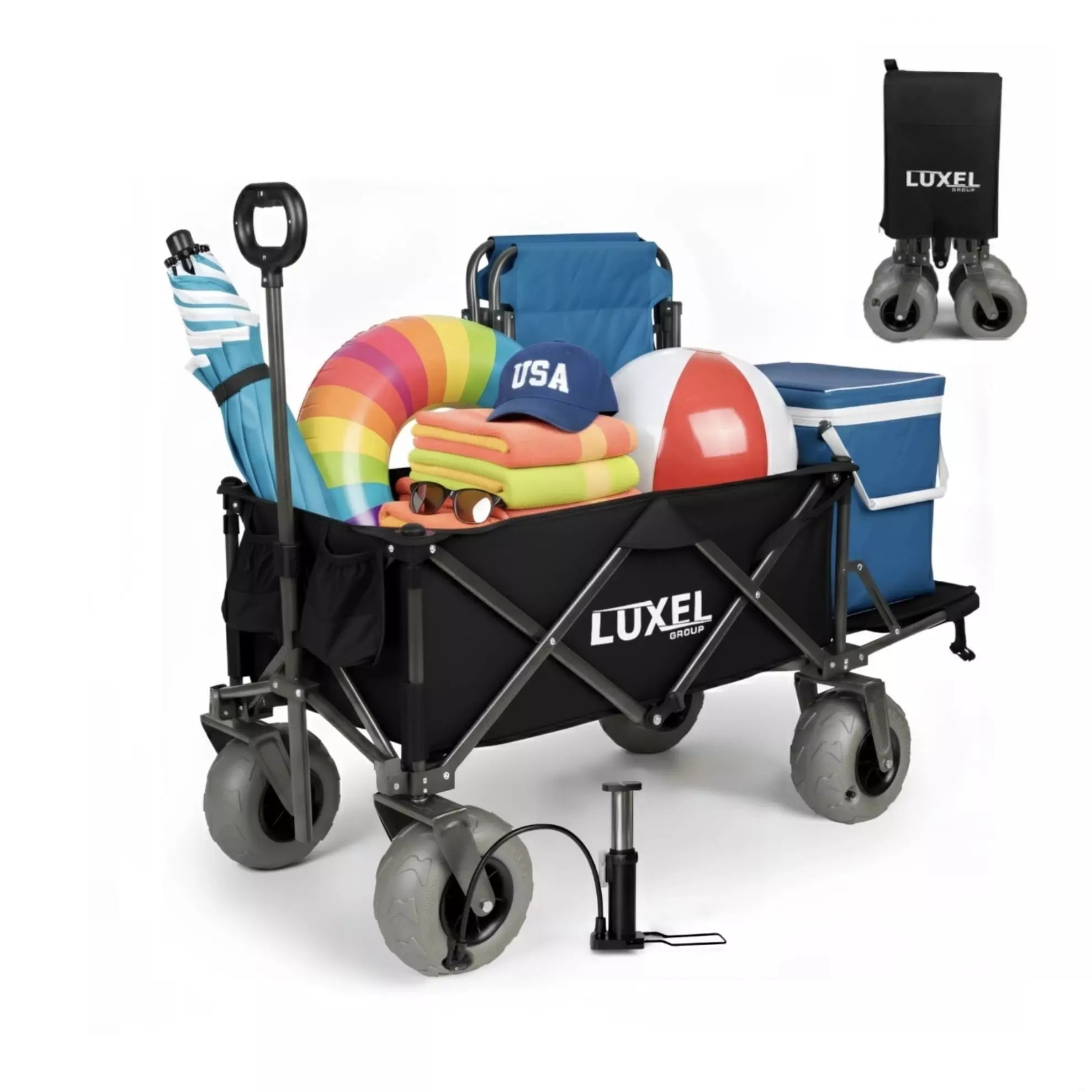 Beach Wagon Cart with Big Wheels – Foldable Utility Wagon Black