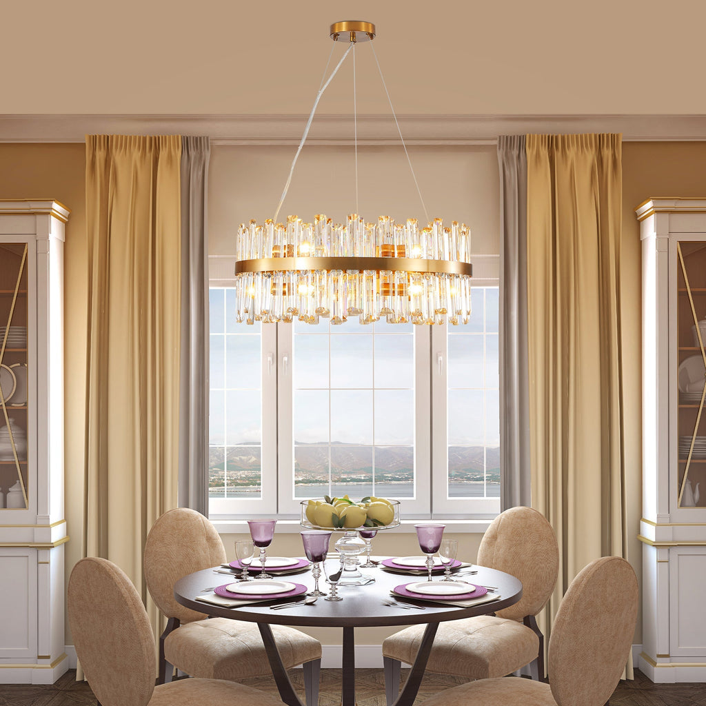 23.6" Modern K9 Crystal Chandelier | Built-In LED, 3 Color Temperatures, App & Remote Control — Gold, Dining Room & Living Room
