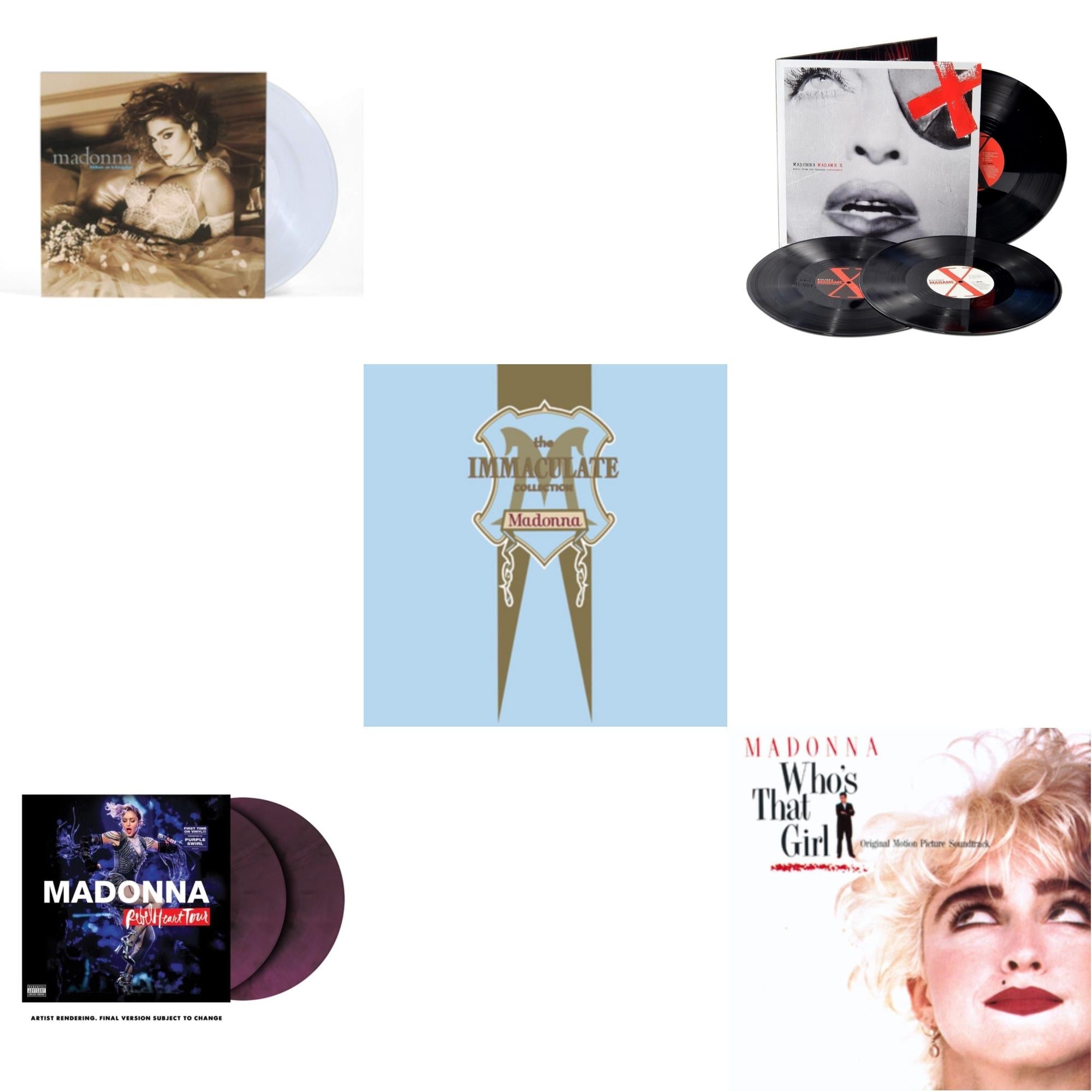 Rebel Heart Tour (X) (Purple Galaxy Swirl Vinyl/2LP) & Madame X (Live) (3LP) & Like A Virgin & Immaculate Collection (2LP) & Who's That Girl Ost (Back 2 The 80S) (I)