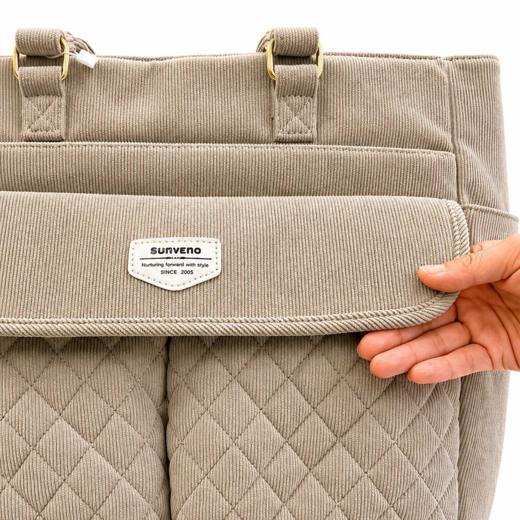 SUNVENO Corduroy Quilted Diaper Bag Tote