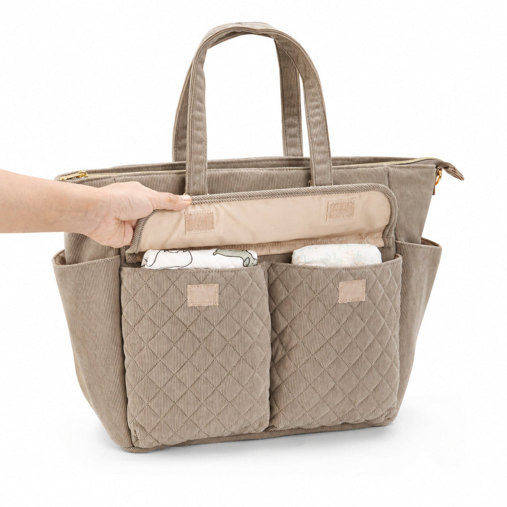 SUNVENO Corduroy Quilted Diaper Bag Tote