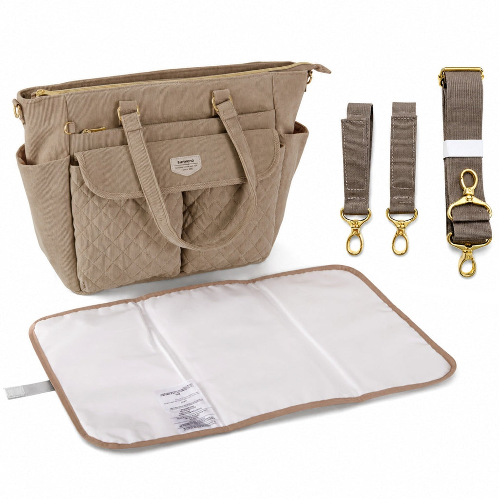 SUNVENO Corduroy Quilted Diaper Bag Tote