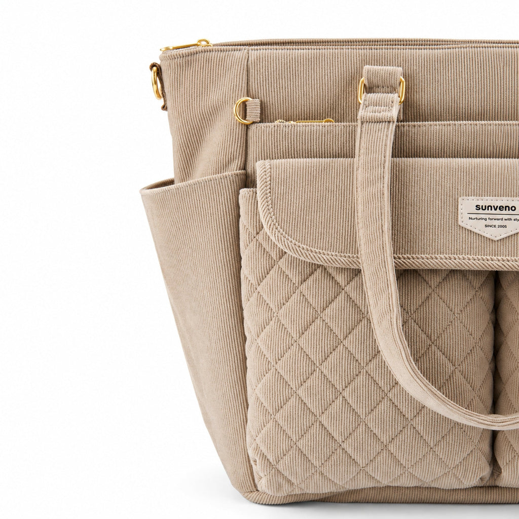 SUNVENO Corduroy Quilted Diaper Bag Tote