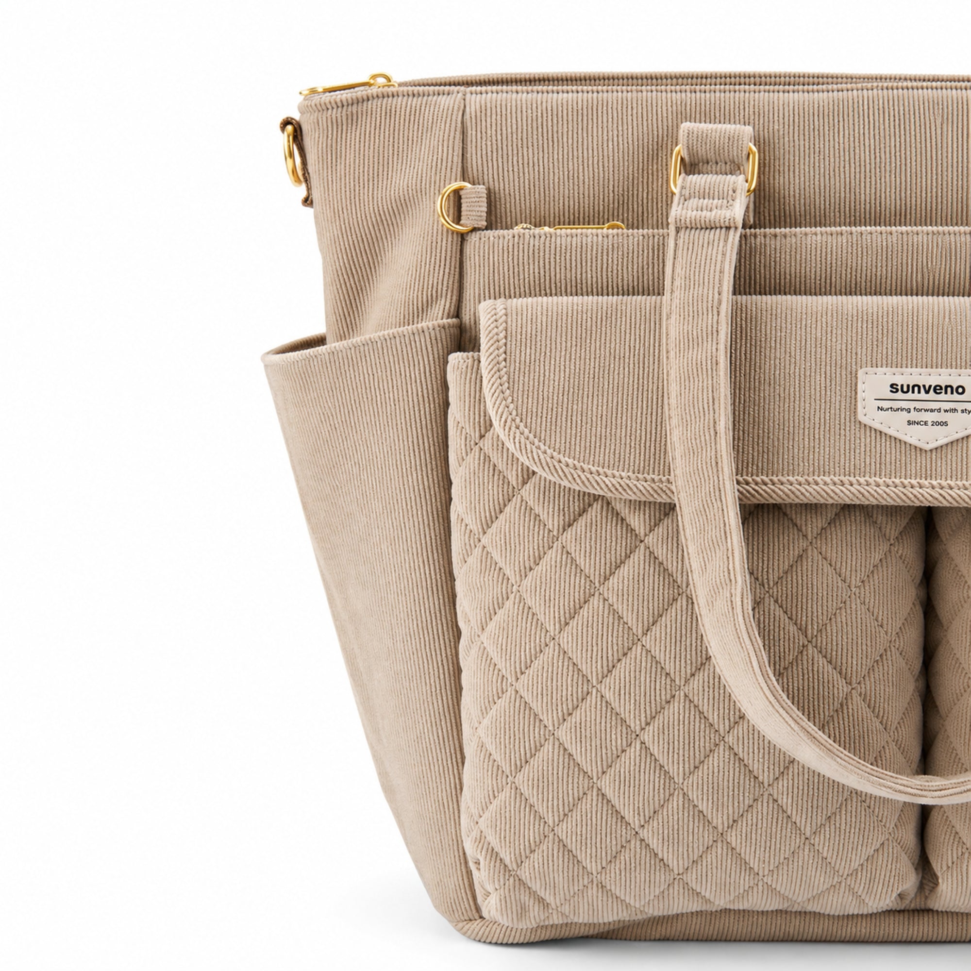 SUNVENO Corduroy Quilted Diaper Bag Tote