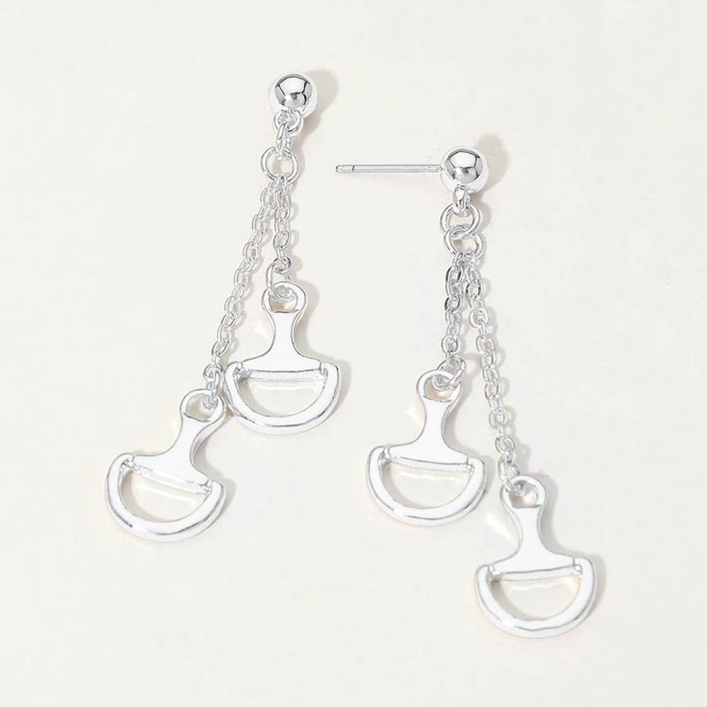 Double Metal Horsebit Charm Drop Earrings