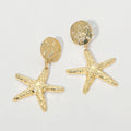 Hammered Metal Starfish Drop Dangle Earrings