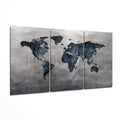 Navy World Map Silver Stone Glass Wall Art