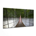 Red Rope Bridge Over River Glass Wall Art