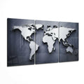 Metallic Silver 3D World Map Glass Wall Art
