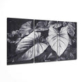 Black White Tropical Leaves Glass Wall Art