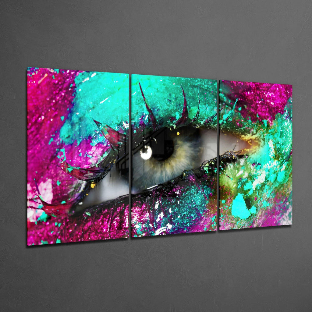 Turquoise Pink Splatter Eye Macro Glass Wall Art