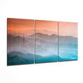 Orange And Teal Layered Misty Hills Glass Wall Art