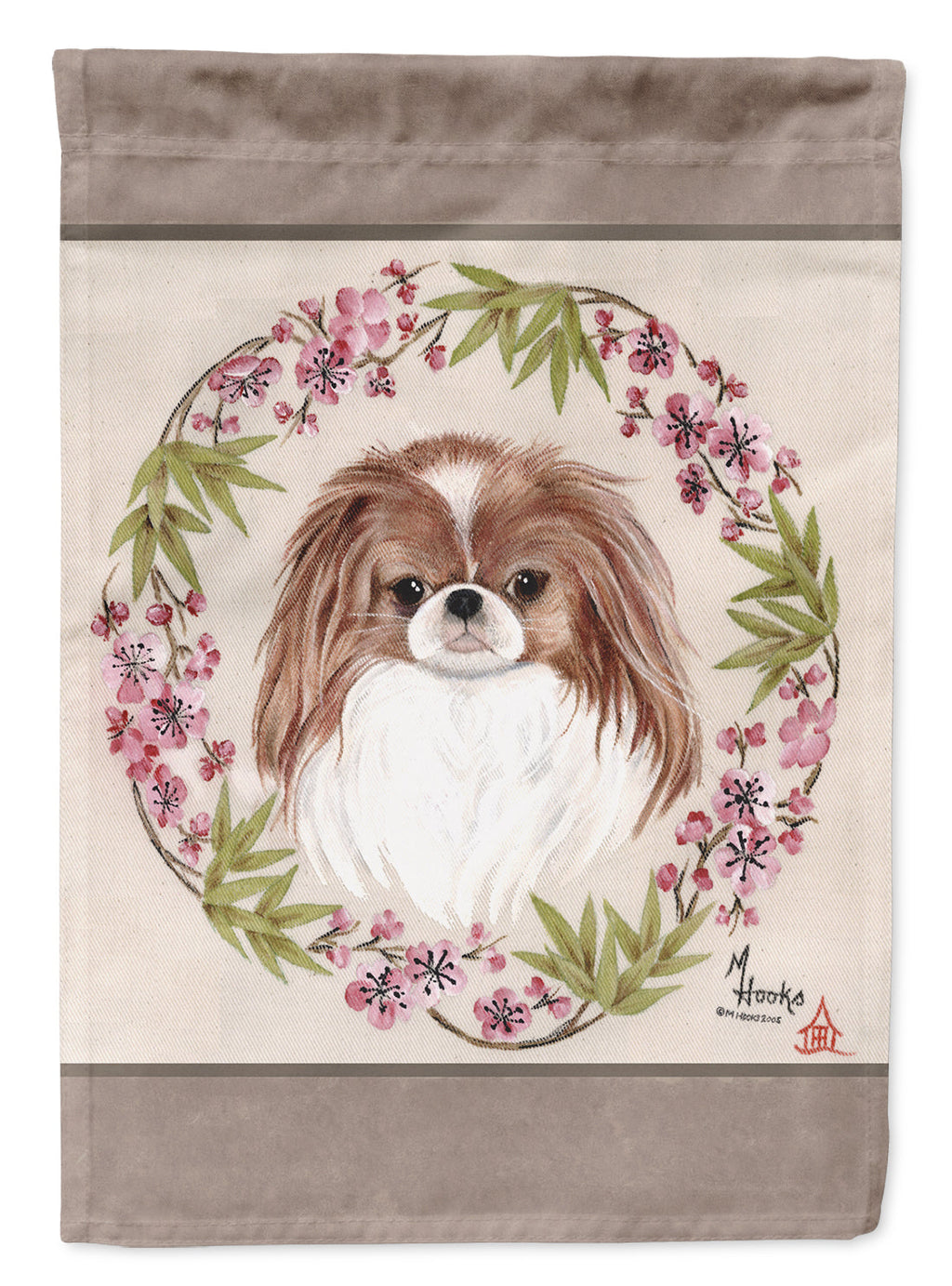 Japanese Chin Wreath of Flowers Garden Flag Mailbox Decorative Yard Banner Outside Patio Artwork for Flower Beds, Garden Size, Multicolor